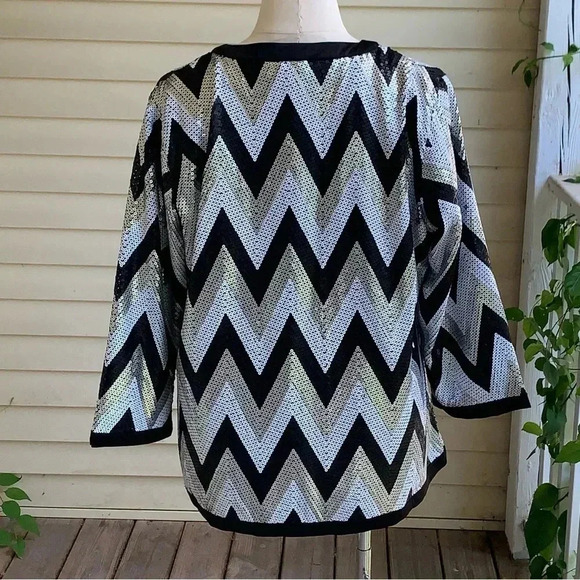 Michael Simon Chevron Sequin Evening Jacket Blazer Plus Sz 1X Gold Silver  Zip - Picture 5 of 8